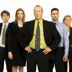 Business workers stand together